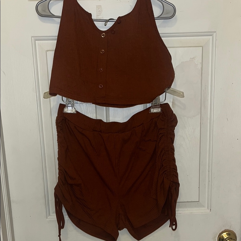 Brown Crop Top and Shorts Set